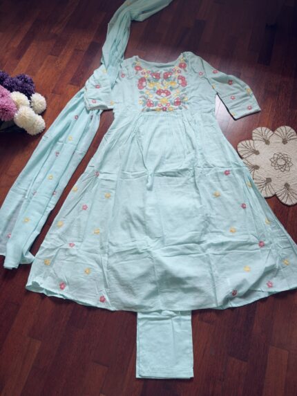 MUL COTTON EMBROIDERY KURTA SET